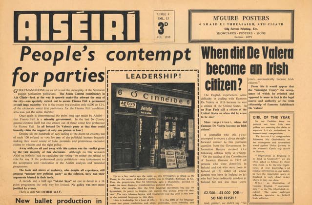 Aiséirí newspepaer: Iml 9, Uimh 15, Iúl 1958 (Vol 9, Number 15, July 1958)