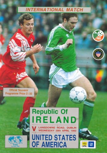 Republic of Ireland v United States of America (USA) matchday programme, 29 April 1992, Lansdowne Road, Dublin - Euro '96 Group 6 Qualifying Match