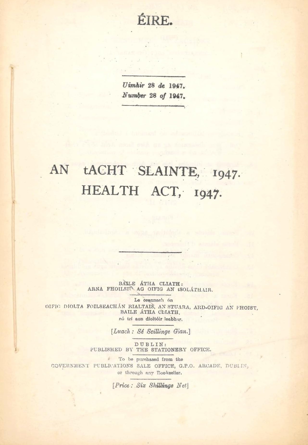 Health Act, 1947/An tAcht Slainte, 1947