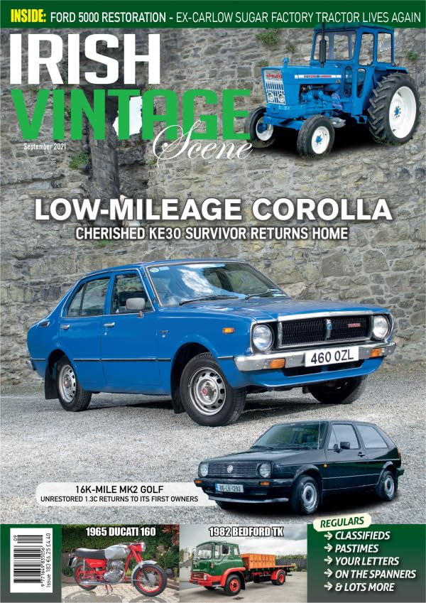 Irish Vintage Scene, Issue 183, September 2021: Toyota Corolla KE30, VW MK2 Golf, Ducati 160, Bedford TK, Ford 5000 Carlow Sugar Factory