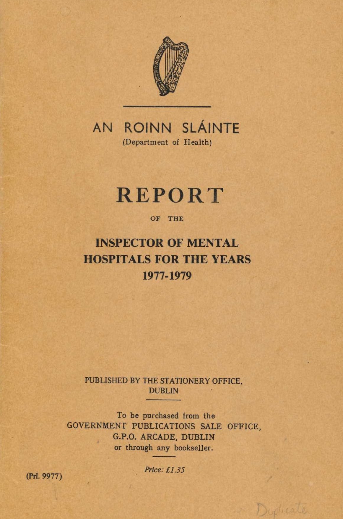 Report of the Inspector of Mental Hospitals for the years 1977-1979
