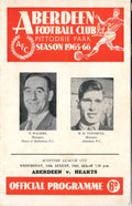 Aberdeen FC, Season 1965/66: Aberdeen v Hearts, 18 August 1965 matchday programme — Scottish League Cup; Eddie Turnbull, Tommy Walker, Pittodrie Park, 1965-66 team photographs