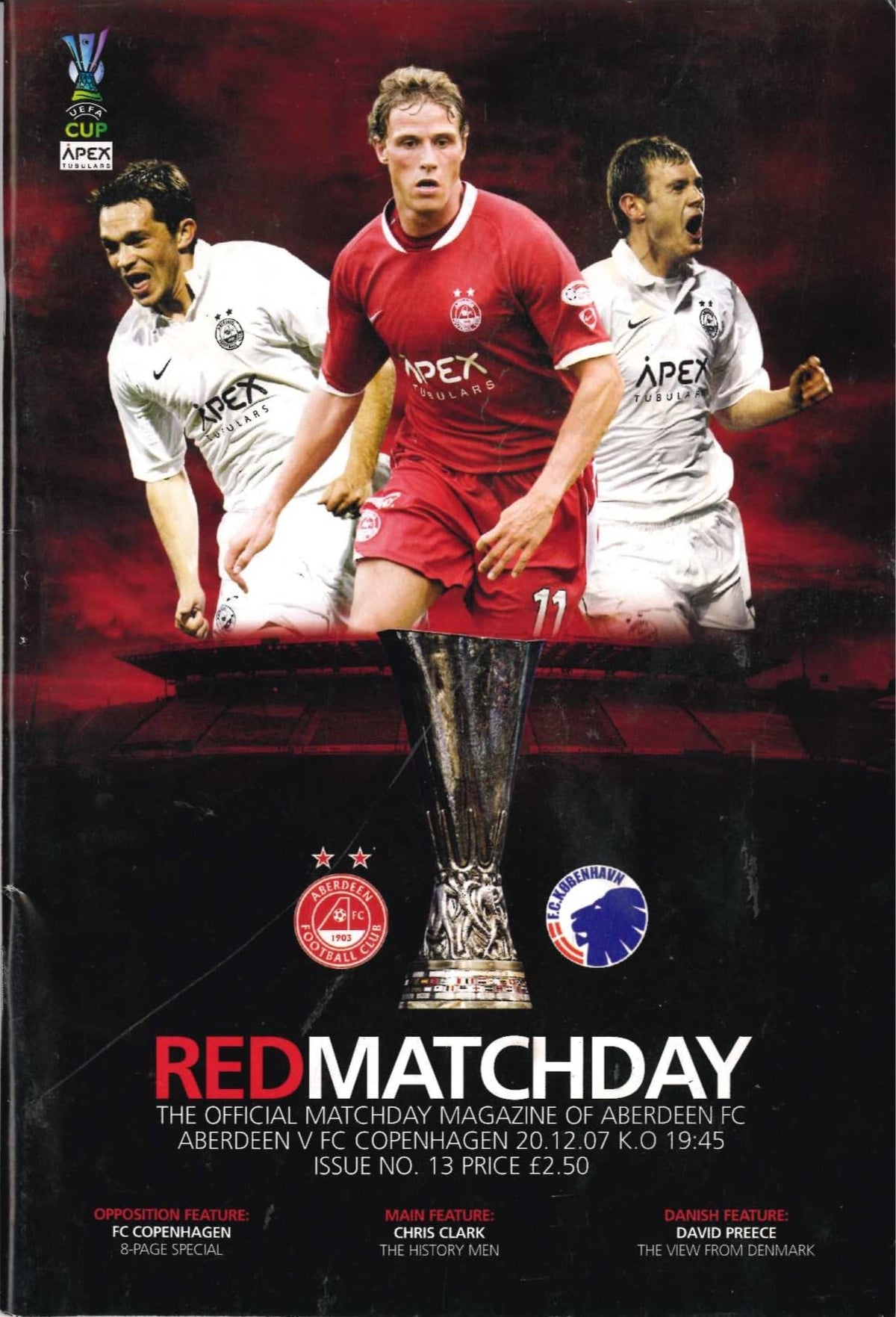 Aberdeen FC 'RedMatchday', Season 2007/08: Aberdeen v FC Copenhagen, 20 December 2007 matchday programme — UEFA Cup; Jimmy Calderwood, Chris Clark, David Preece, Alex Salmond, 1983 European Super Cup