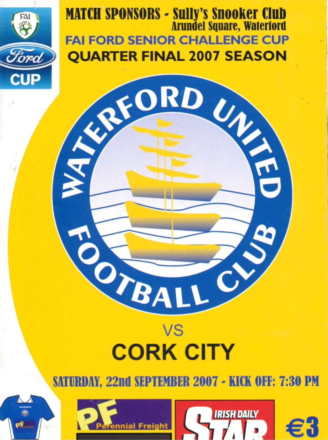 Waterford United FC, 2007 season: Waterford United v Cork City, 22 September 2007 matchday programme — FAI Ford Senior Challenge Cup quarter-final at the RSC