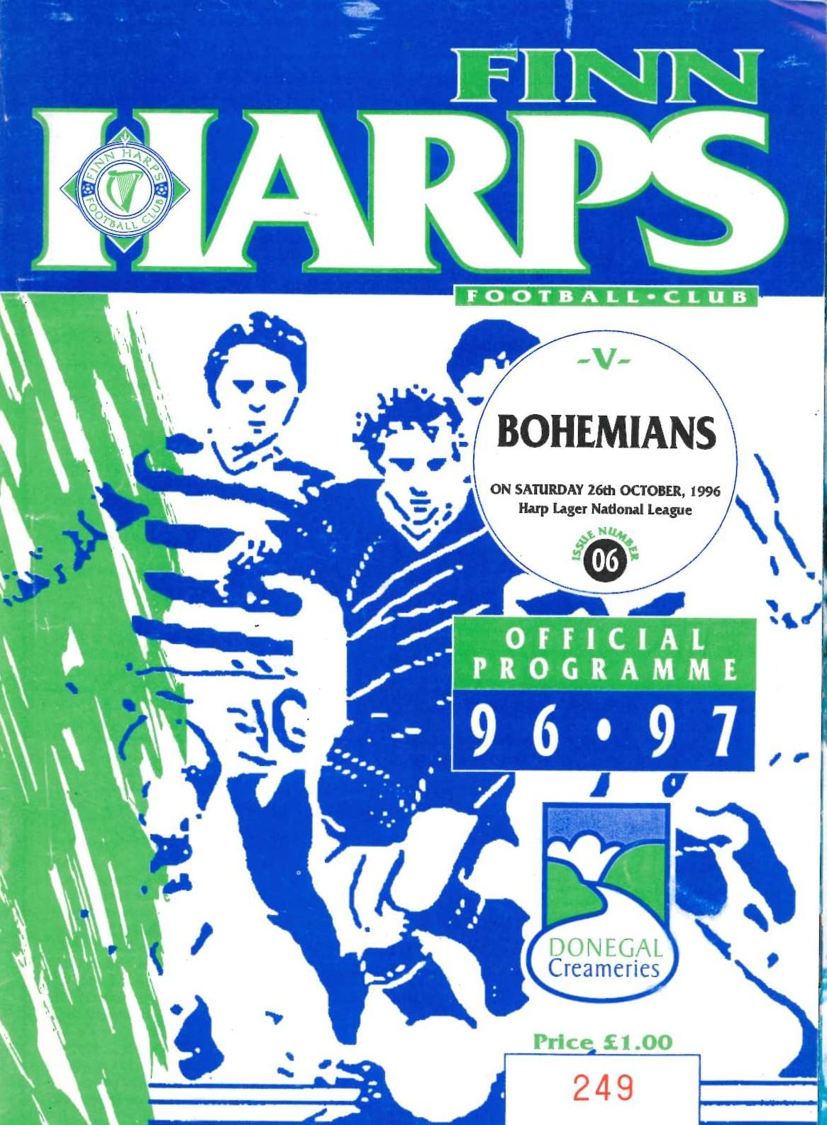 Finn Harps FC Issue 06: Finn Harps v Bohemians, 26 October 1996 matchday programme — Finn Park; the Wimbledon-to-Dublin row and a swipe at Eamon Dunphy