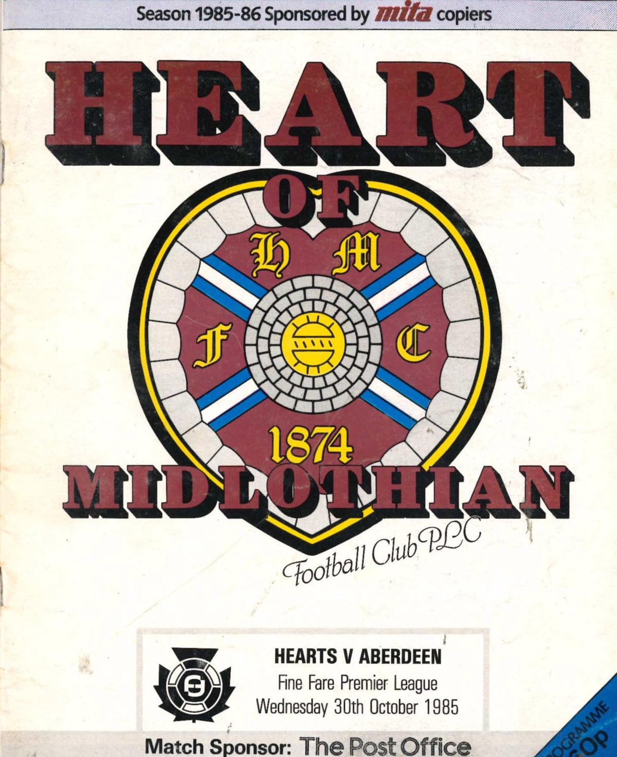 Heart of Midlothian FC, Season 1985/86: Hearts v Aberdeen, 30 October 1985 matchday programme — Tynecastle, days after Jock Stein's death; Mercer on Ferguson taking the Scotland job