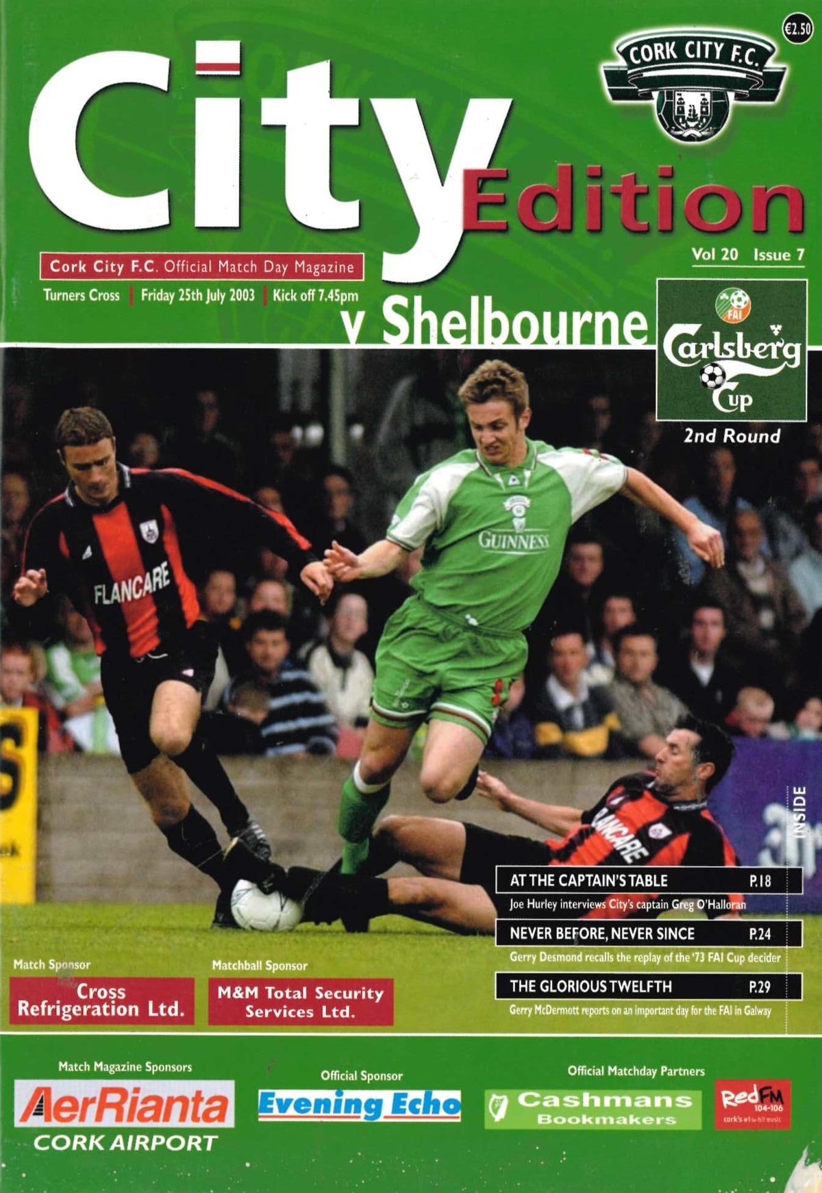 Cork City 'City Edition' Vol 20 Issue 7: Cork City v Shelbourne, 25 July 2003 matchday programme — FAI Carlsberg Cup second round at Turner's Cross; KEVIN DOYLE in the squad