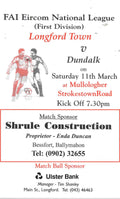 Longford Town FC: Longford Town v Dundalk, 11 March 2000 matchday programme — FAI eircom National League First Division at Strokestown Road; STEPHEN KENNY's first management job