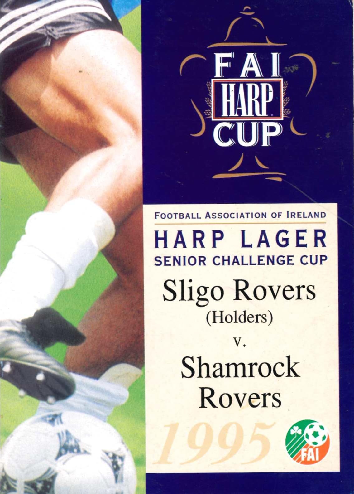 FAI Harp Lager Cup 1995: Sligo Rovers (Holders) v Shamrock Rovers, 5 April 1995 quarter-final replay matchday programme — the Showgrounds; Lawrie Sanchez on the referee