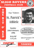 Sligo Rovers FC 'The Bit o' Red' No. 17: Sligo Rovers v St Patrick's Athletic, 25 February 1996 matchday programme — Bord Gáis National League; STEVE COTTERILL manager
