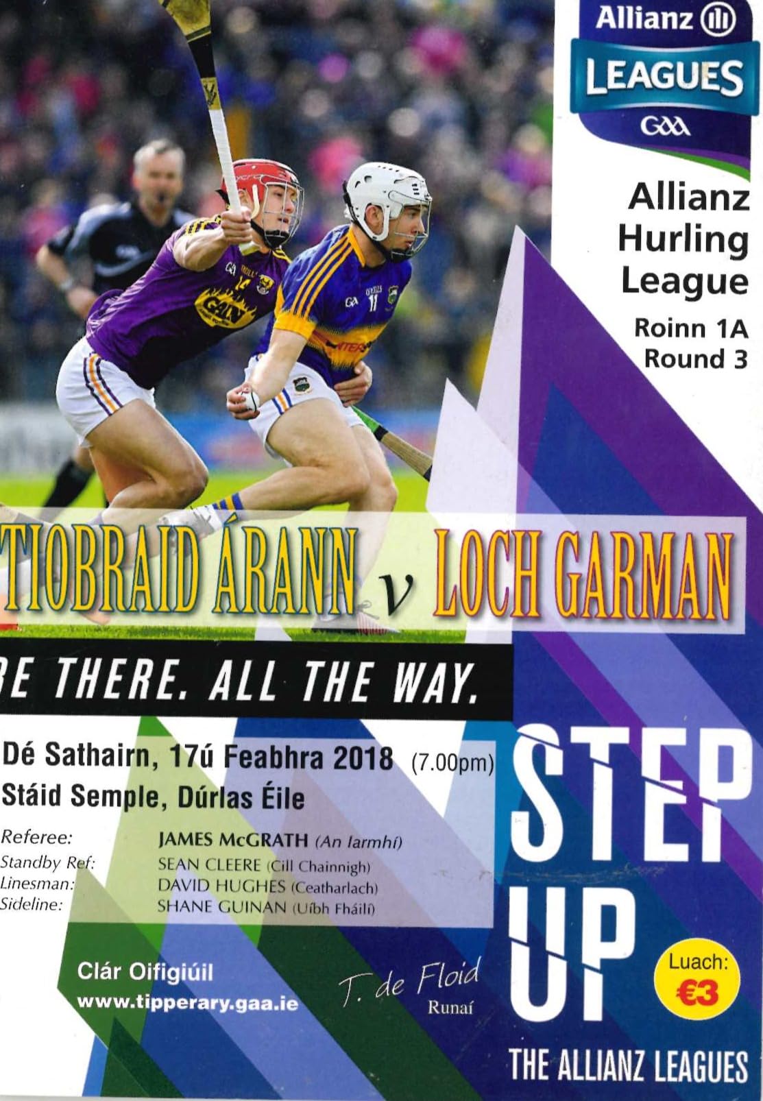 GAA Allianz Hurling National League Division 1A programme 2018: Tipperary vs Wexford (Tiobraid Árann vs Loch Garman), Semple Stadium, Thurles, 17 February 2018
