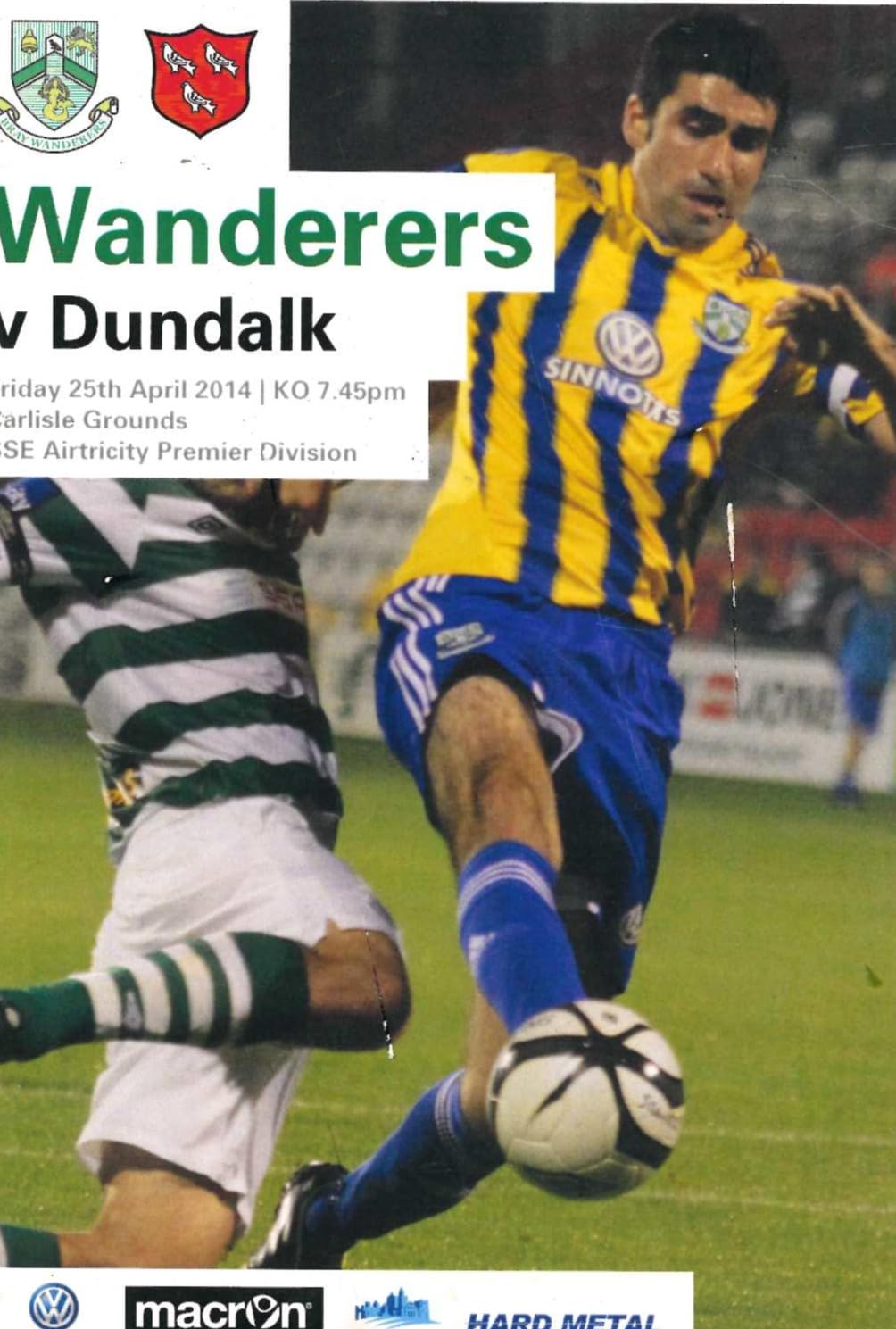 Bray Wanderers FC: Bray Wanderers v Dundalk, 25 April 2014 matchday programme — SSE Airtricity Premier Division at the Carlisle Grounds; the Dundalk title-winning squad printed