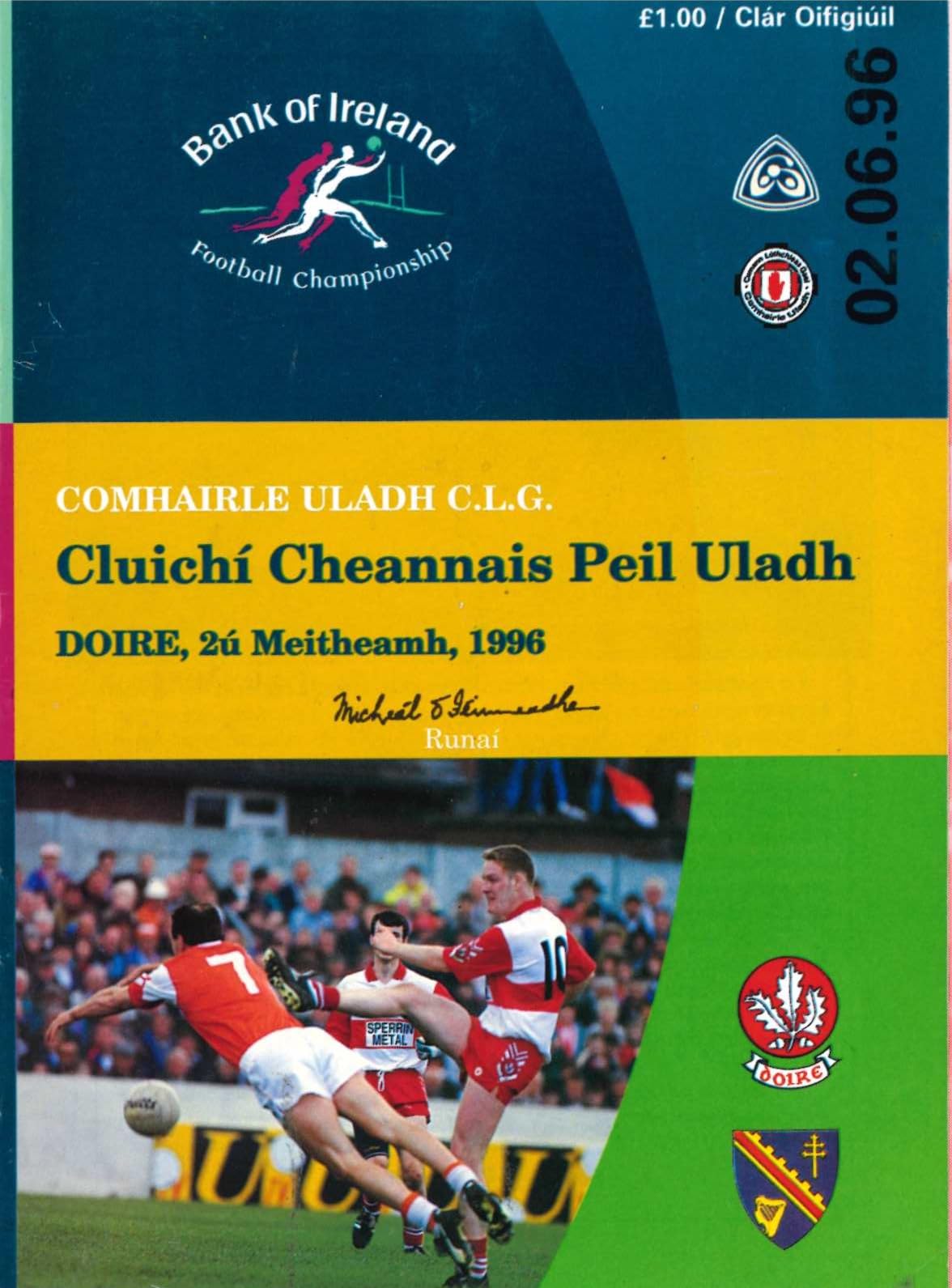 GAA Ulster Senior Football Championship matchday programme 1996: Derry vs Armagh, Celtic Park, Derry, 2 June 1996