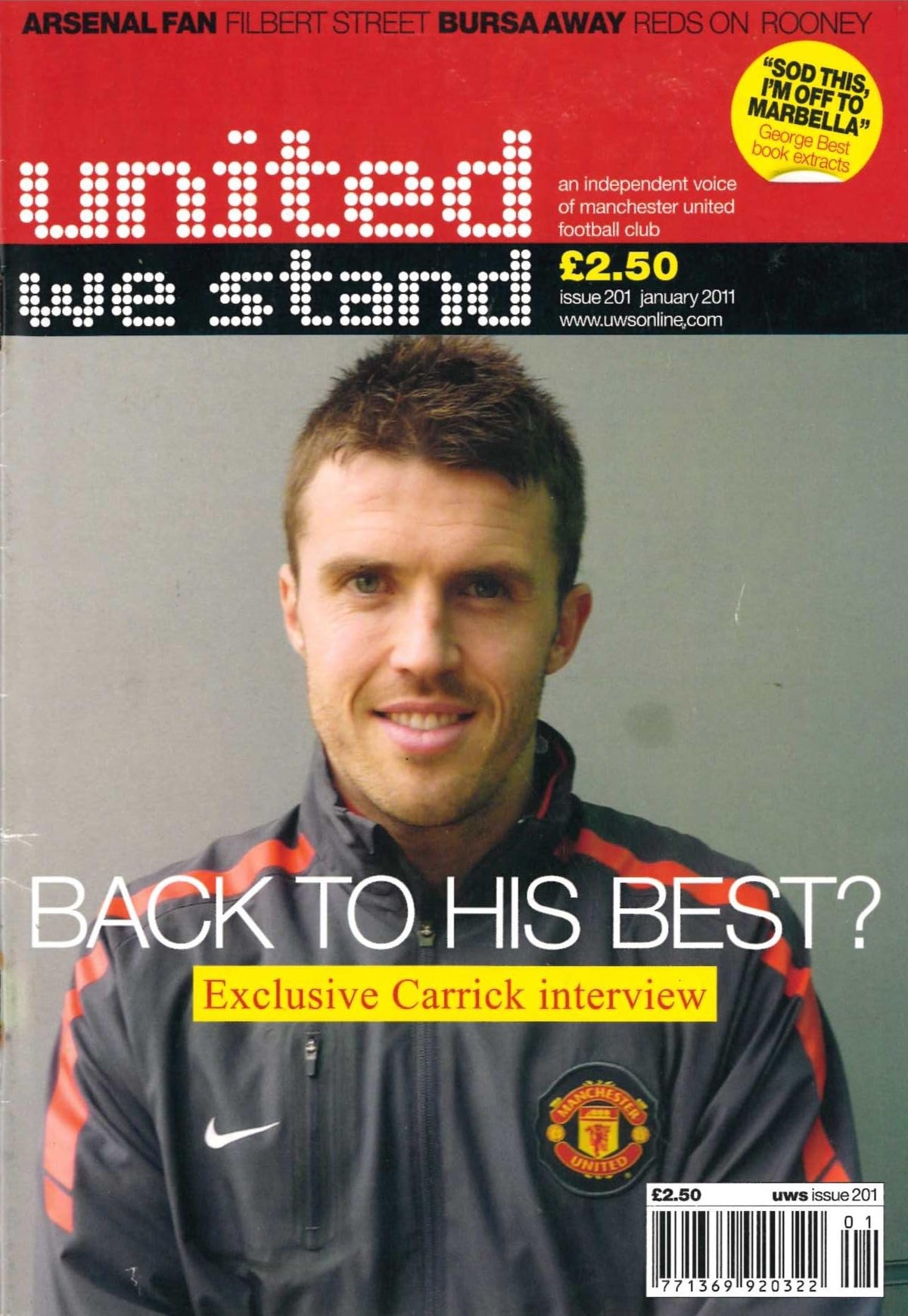 United We Stand magazine, Issue 201, January 2011: An Independent Voice of Manchester United – Back to His Best?; Michael Carrick Interview, George Best, Bursa Away, Filbert Street