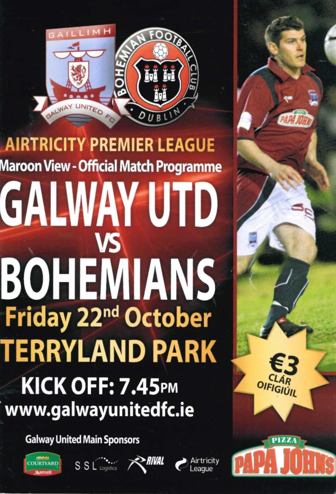 Galway United FC 'Maroon View': Galway United v Bohemians, 22 October 2010 matchday programme — Airtricity Premier League at Terryland Park; NICK LEESON as chief executive