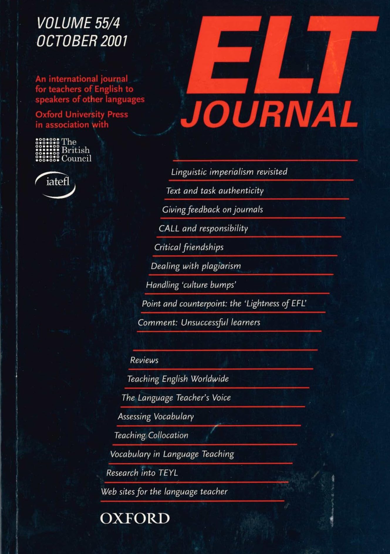ELT Journal, Volume 55/4, October 2001: An International Journal for Teachers of English to Speakers of Other Languages