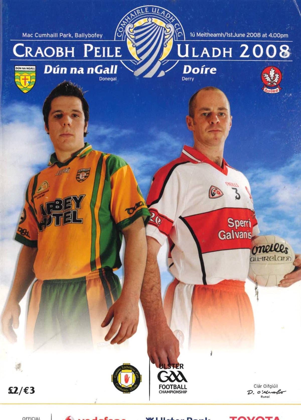 GAA Ulster Senior Football Championship quarter-final matchday programme 2008: Donegal vs Derry, MacCumhaill Park, Ballybofey, 1 June 2008