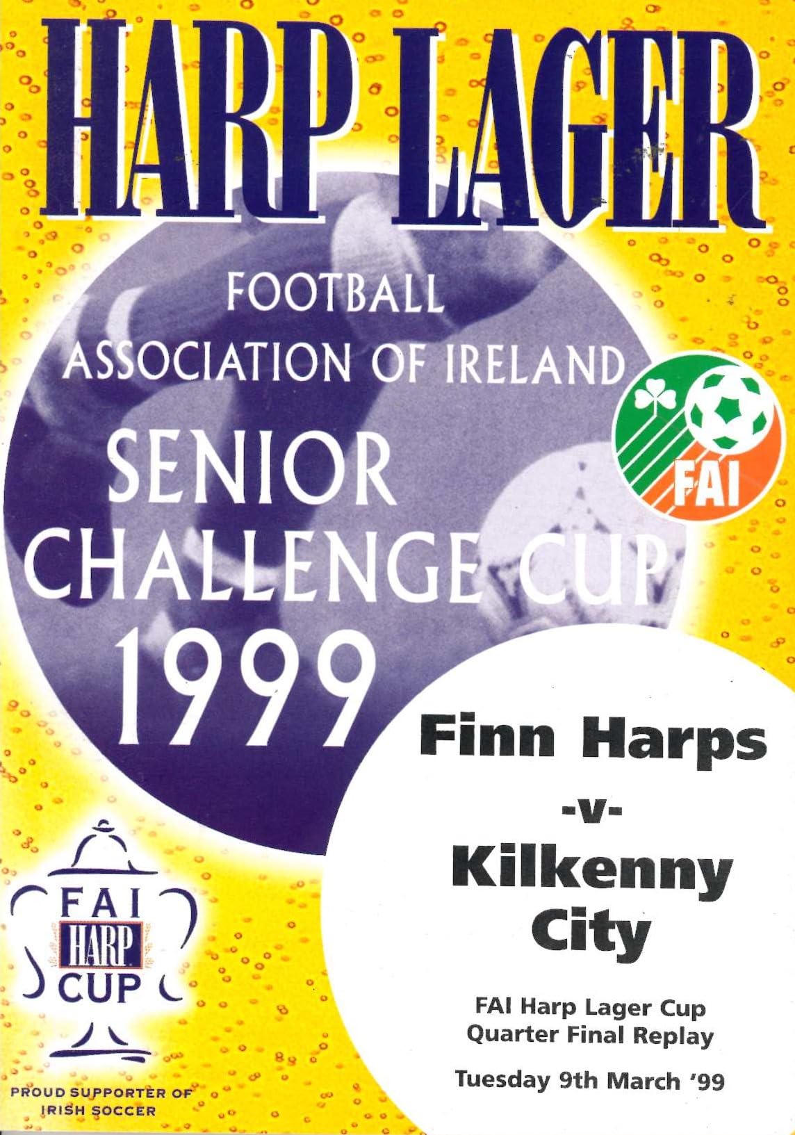FAI Senior Challenge Cup 1999: Finn Harps v Kilkenny City, 9 March 1999 quarter-final replay matchday programme — Finn Park, Ballybofey; the run to the 1999 FAI Cup final