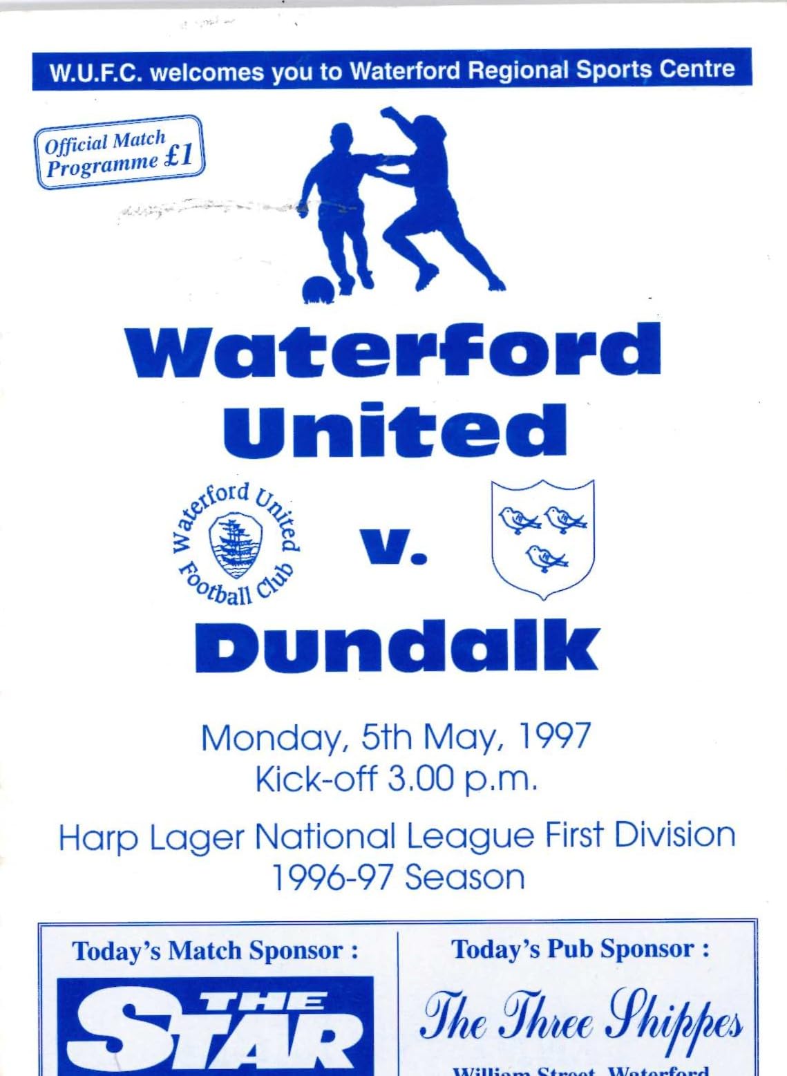 Waterford United FC, Season 1996/97: Waterford United v Dundalk, 5 May 1997 matchday programme — Harp Lager National League promotion/relegation play-off second leg at the RSC