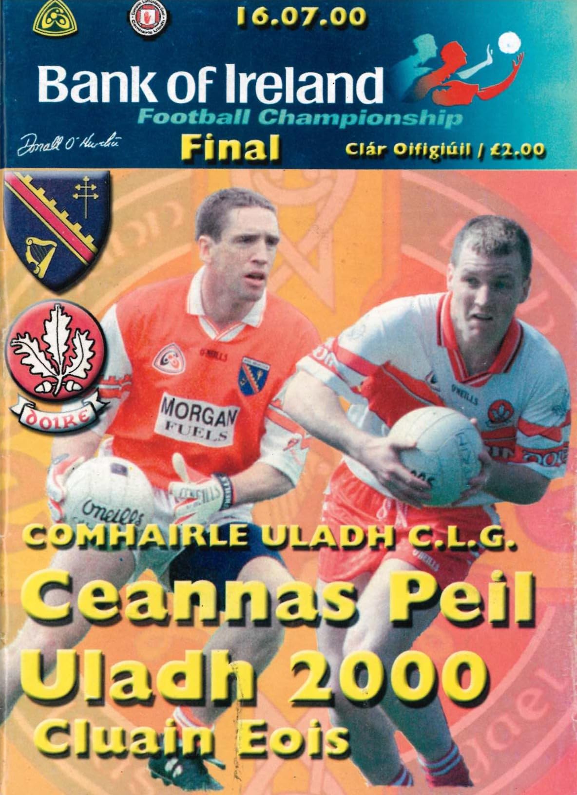 GAA Ulster Senior Football Championship final matchday programme 2000: Armagh vs Derry, St Tiernach's Park, Clones, 16 July 2000 — Armagh retain the Anglo-Celt Cup