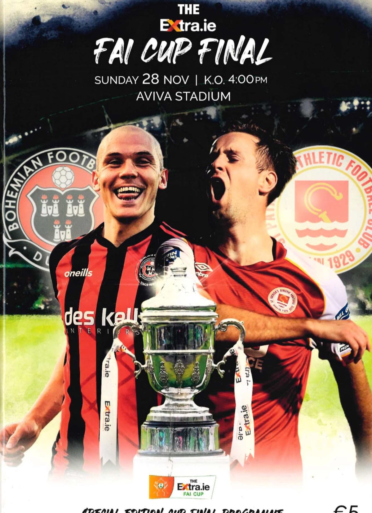 Extra.ie FAI Cup Final 2021: Bohemians v St Patrick's Athletic, 28 November 2021 matchday programme, Aviva Stadium — the FAI Centenary year, and a cup final played under COVID-19 guidelines