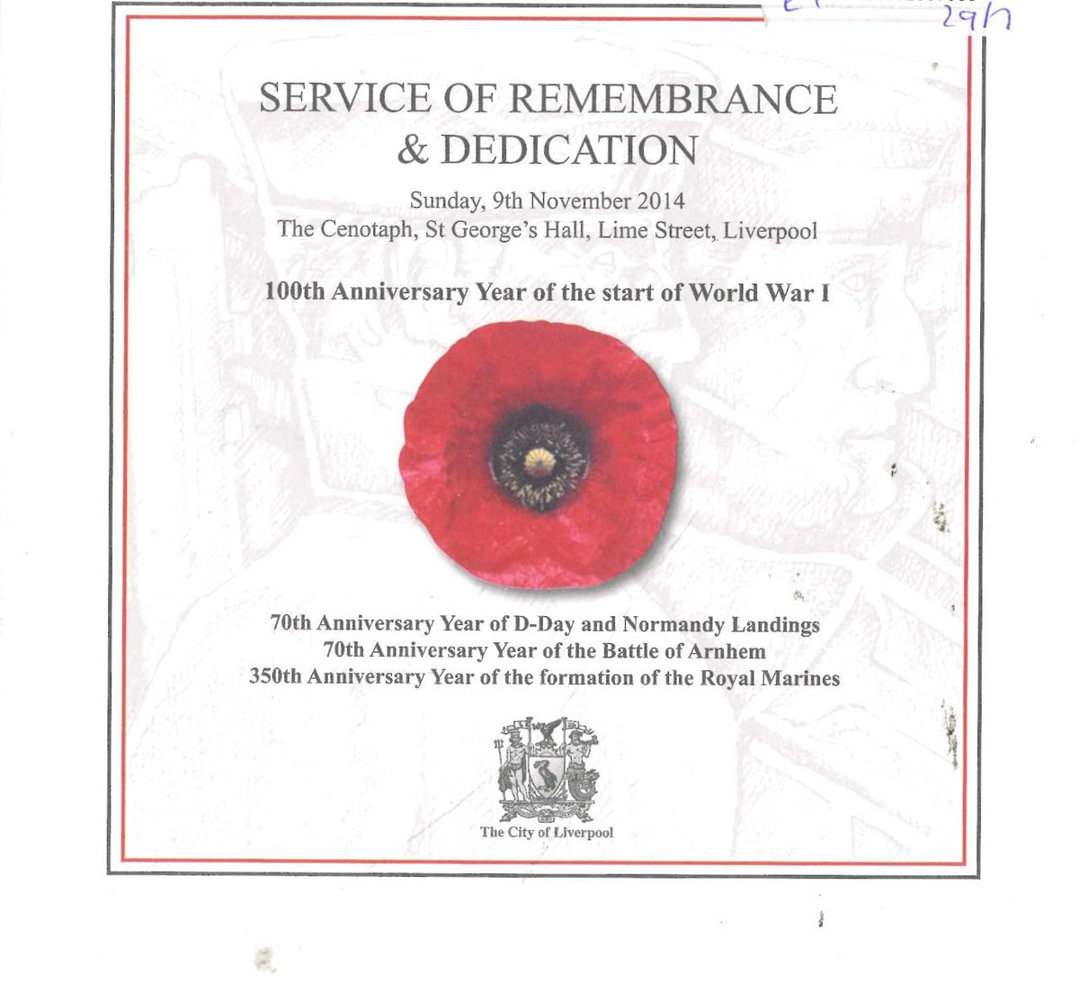 Service of Remembrance and Dedication - The Cenotaph, Liverpool, 9 November 2014