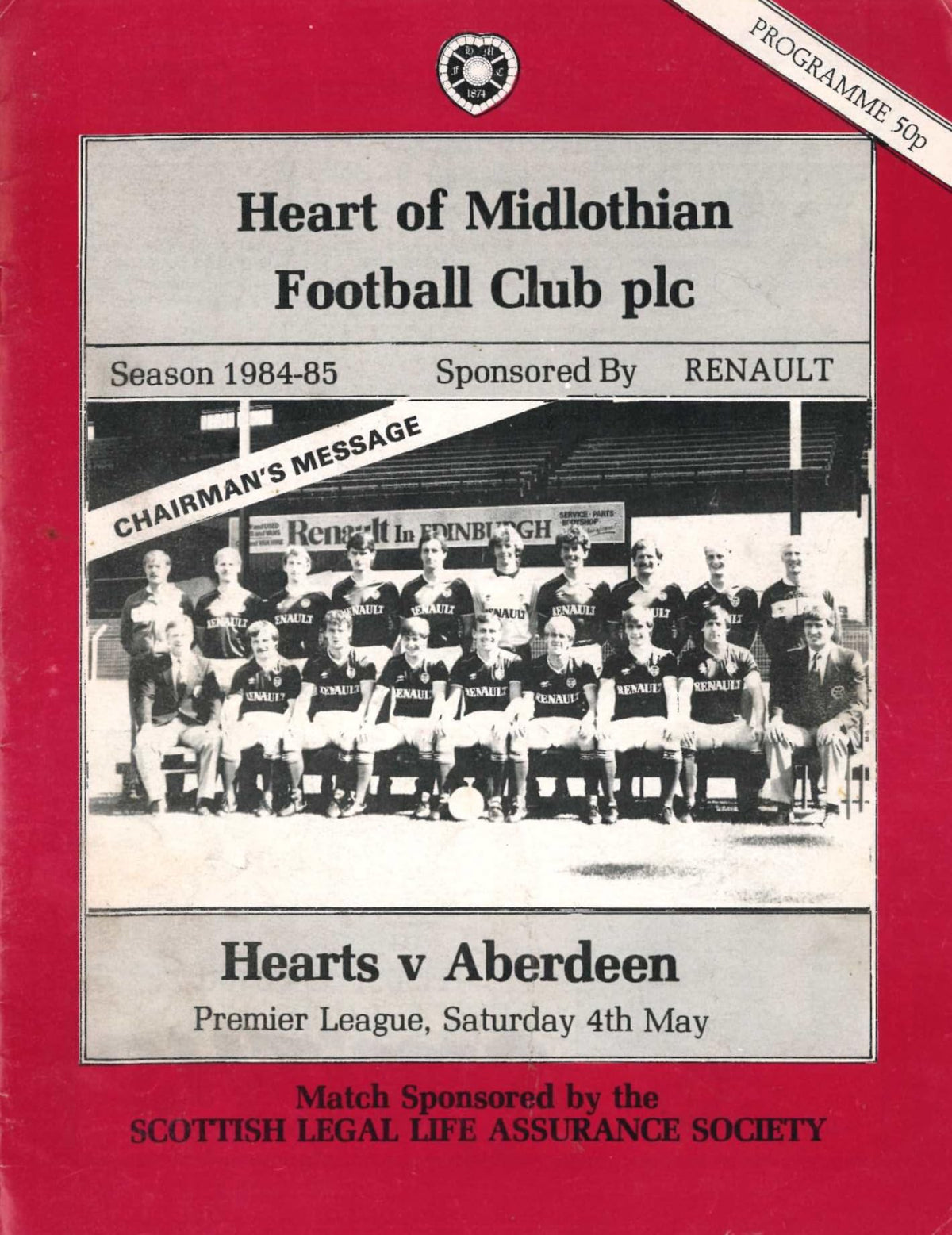 Heart of Midlothian FC, Season 1984/85: Hearts v Aberdeen, 4 May 1985 matchday programme — Premier League at Tynecastle; Hearts welcome the newly crowned champions Aberdeen