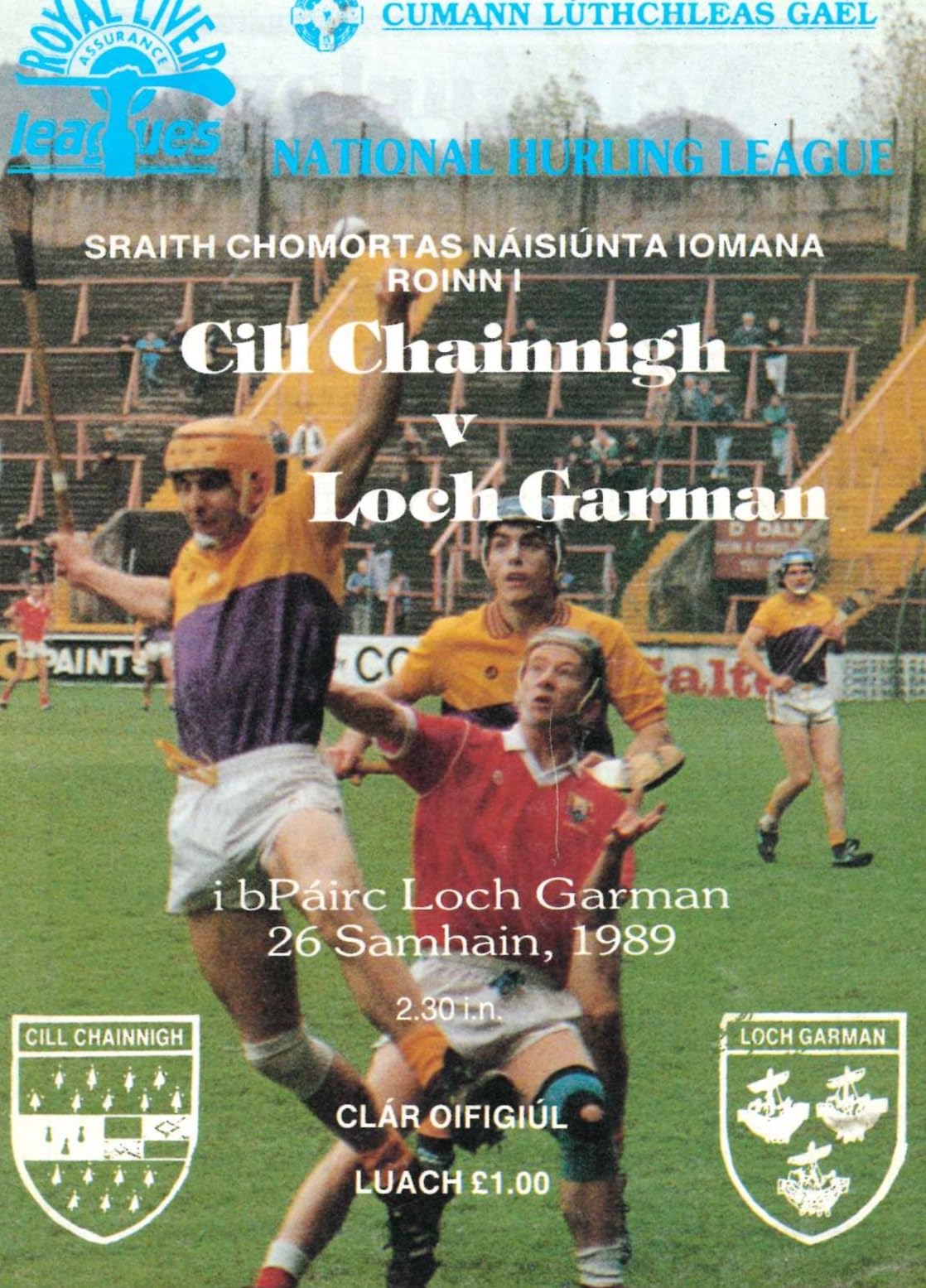 GAA Royal Liver National Hurling League Division 1 programme 1989: Kilkenny vs Wexford (Cill Chainnigh vs Loch Garman), Wexford Park, 26 November 1989