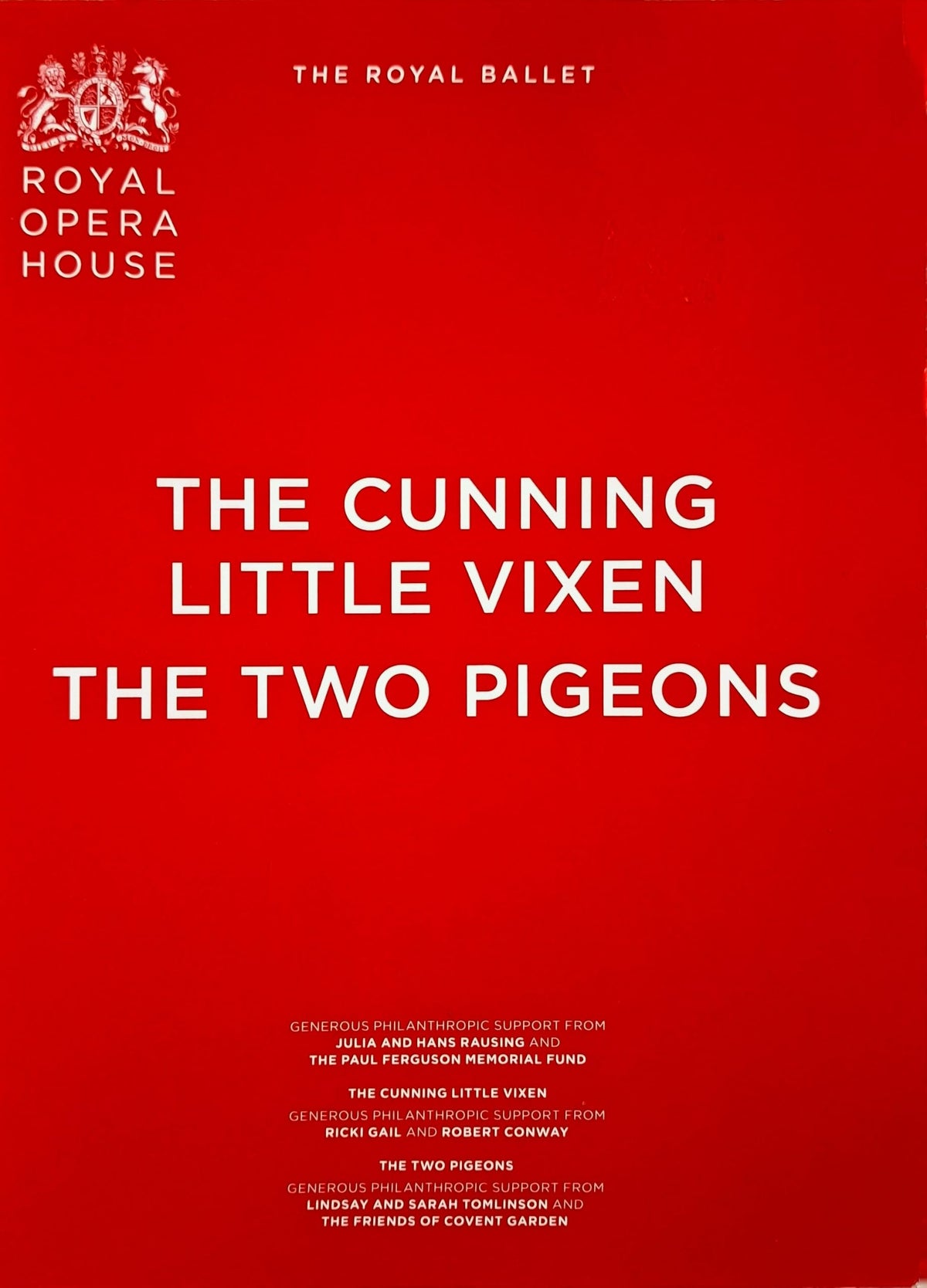 The Cunning Little Vixen/The Two Pigeons: Royal Opera House/Royal Ballet programme, 2018-2019
