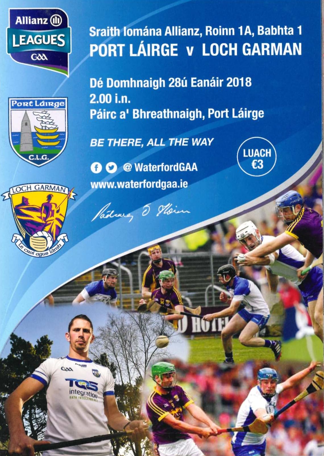 GAA Allianz Hurling National League Division 1A programme 2018: Waterford vs Wexford (Port Láirge vs Loch Garman), Walsh Park, Waterford, 28 January 2018