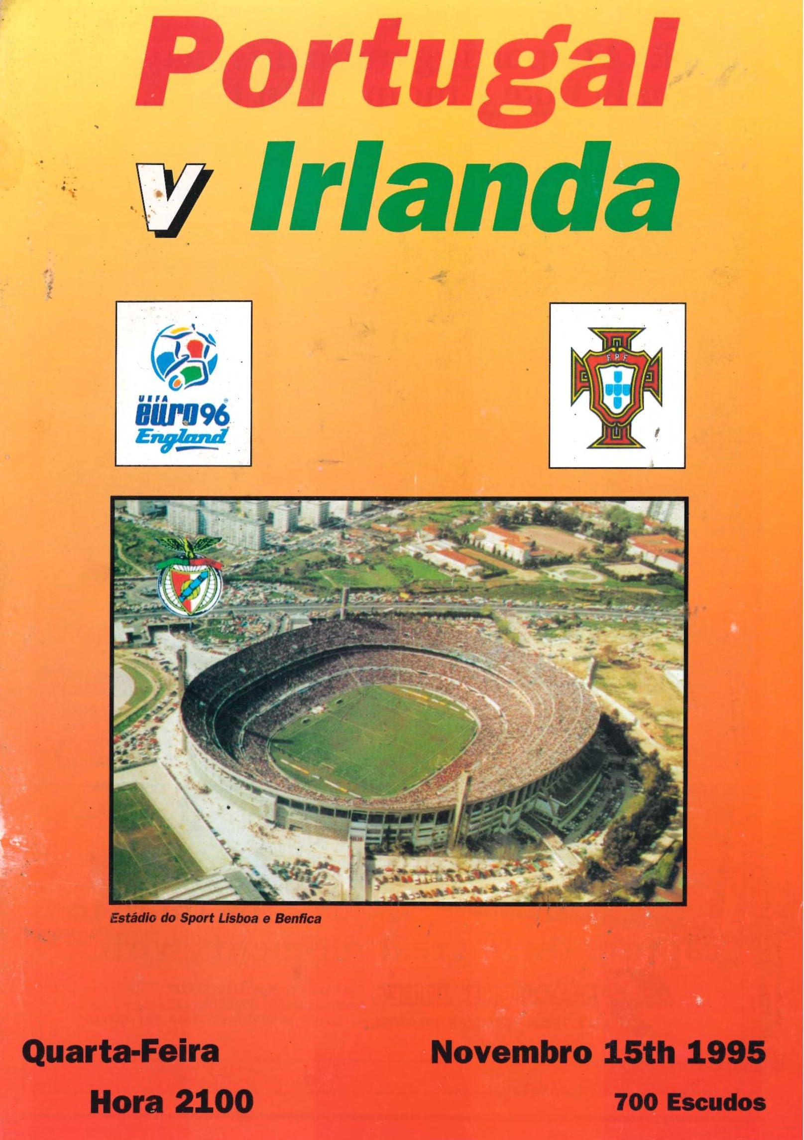 Portugal v Irlanda (Republic of Ireland) English-language matchday programme, 15 Novembro 1995 (15 November 1995), Quarta-Feira - Estádio do Sport Lisboa e Benfica - Euro '96 Qualifier