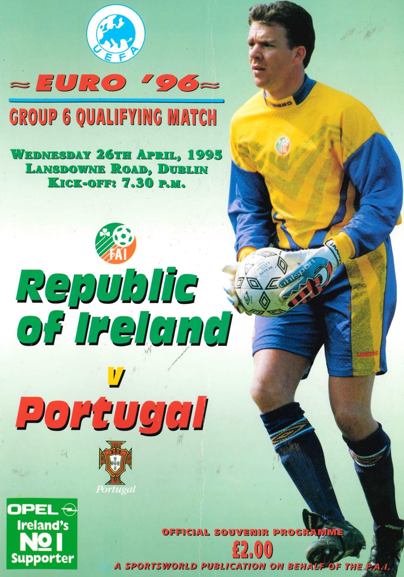 Republic of Ireland v Portugal matchday programme, 20 March, 1995, Lansdowne Road, Dublin - Euro '96 Group 6 Qualifying Match