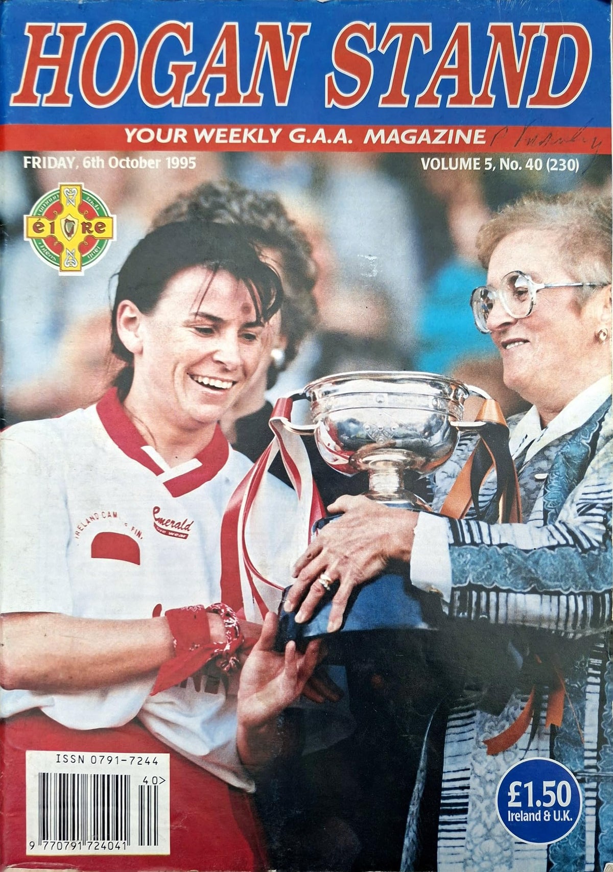 Hogan Stand GAA Magazine, 6 October 1995, Vol 5 No 40 (230): Cork All-Ireland camogie champions 1995, Denise Cronin cover; ladies football finals, John Morrison, Nigel Shaughnessy
