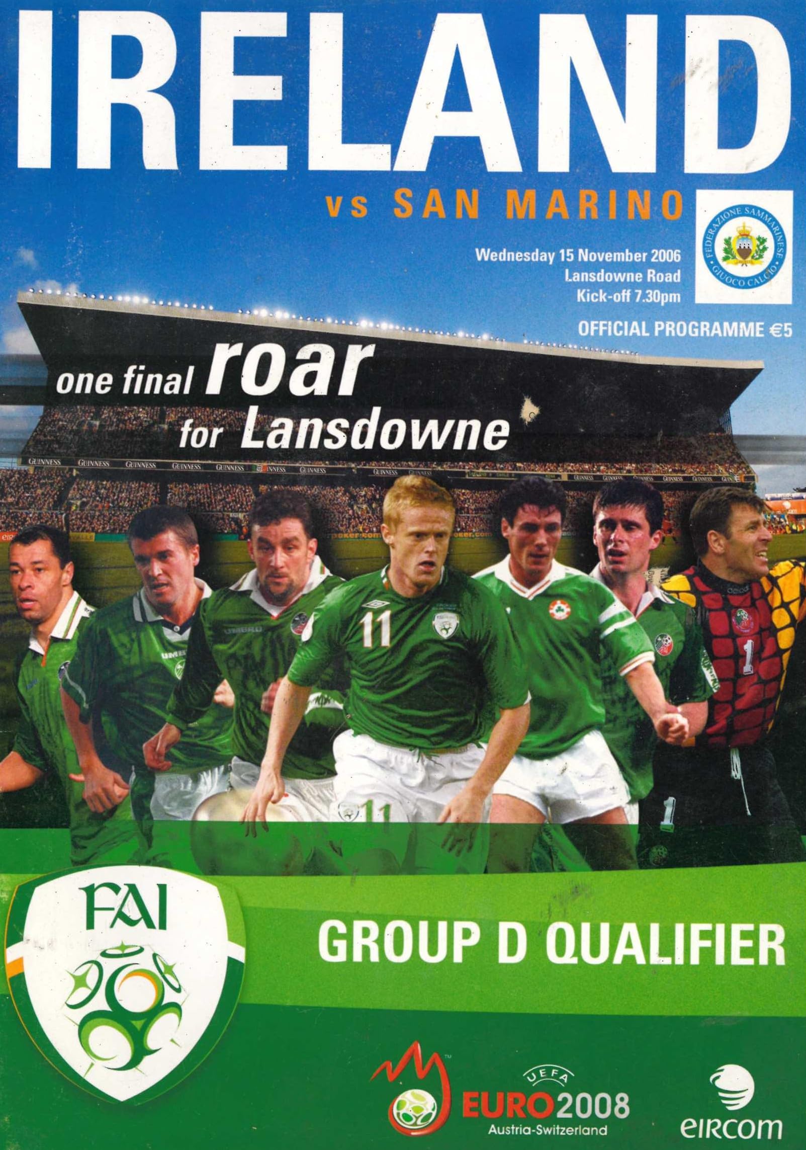 Republic of Ireland v San Marino matchday programme, 15 November 2006, Lansdowne Road, Dublin - Euro 2008 Group D Qualifier