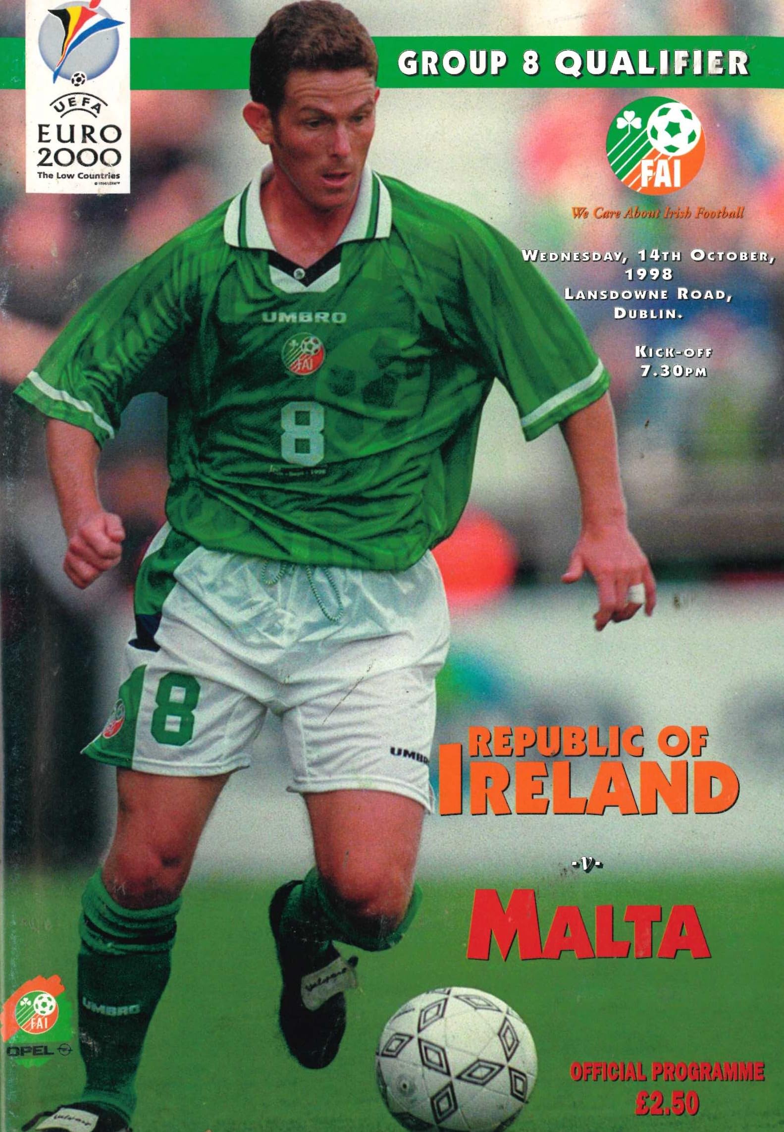 Republic of Ireland v Malta matchday programme, 14 October 1998, Lansdowne Road, Dublin - Euro 2000 Group 8 Qualifier
