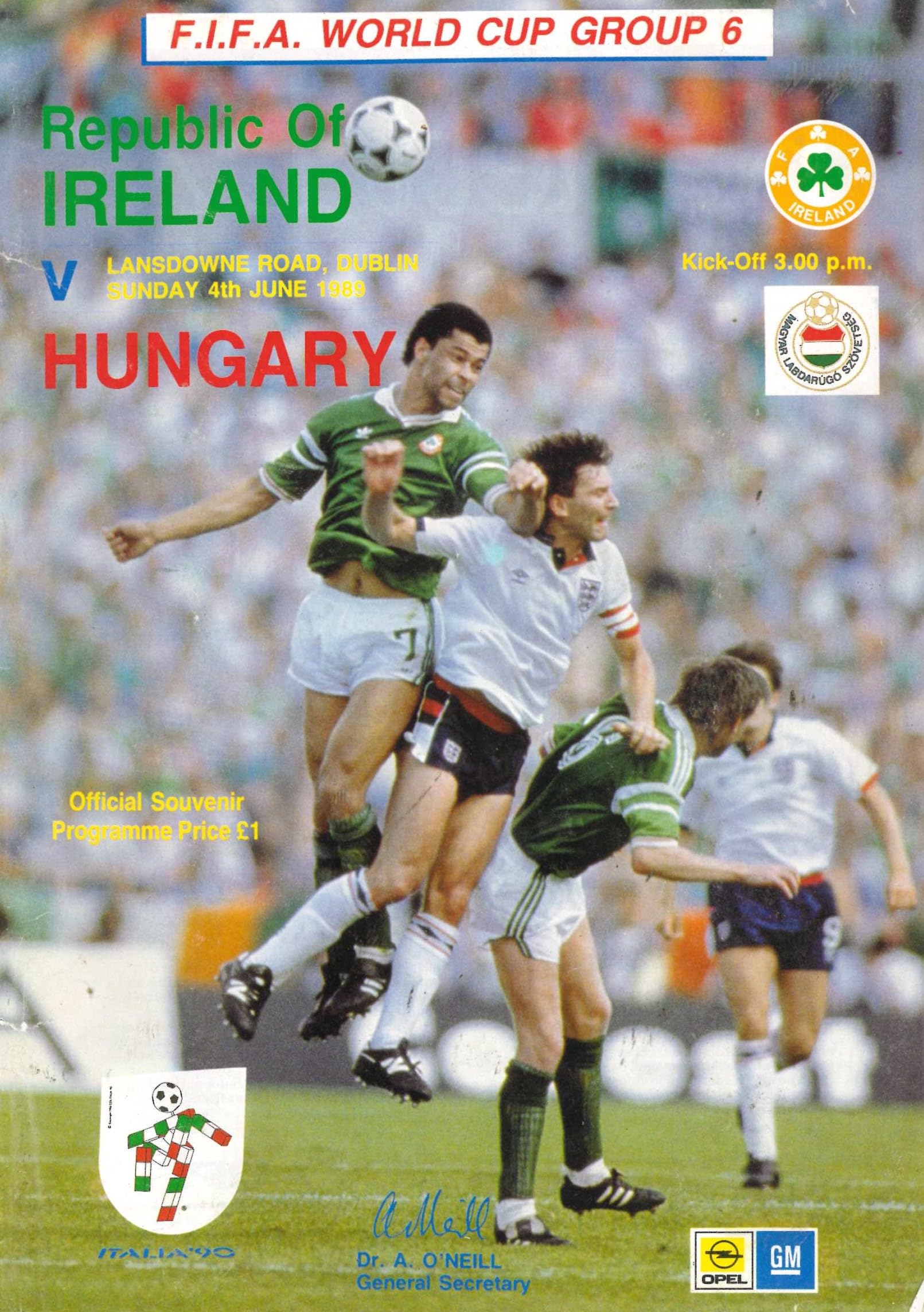 Republic of Ireland v Hungary matchday programme, 4 June 1989, Lansdowne Road, Dublin -Italia '90 World Cup Group 6 Qualifier