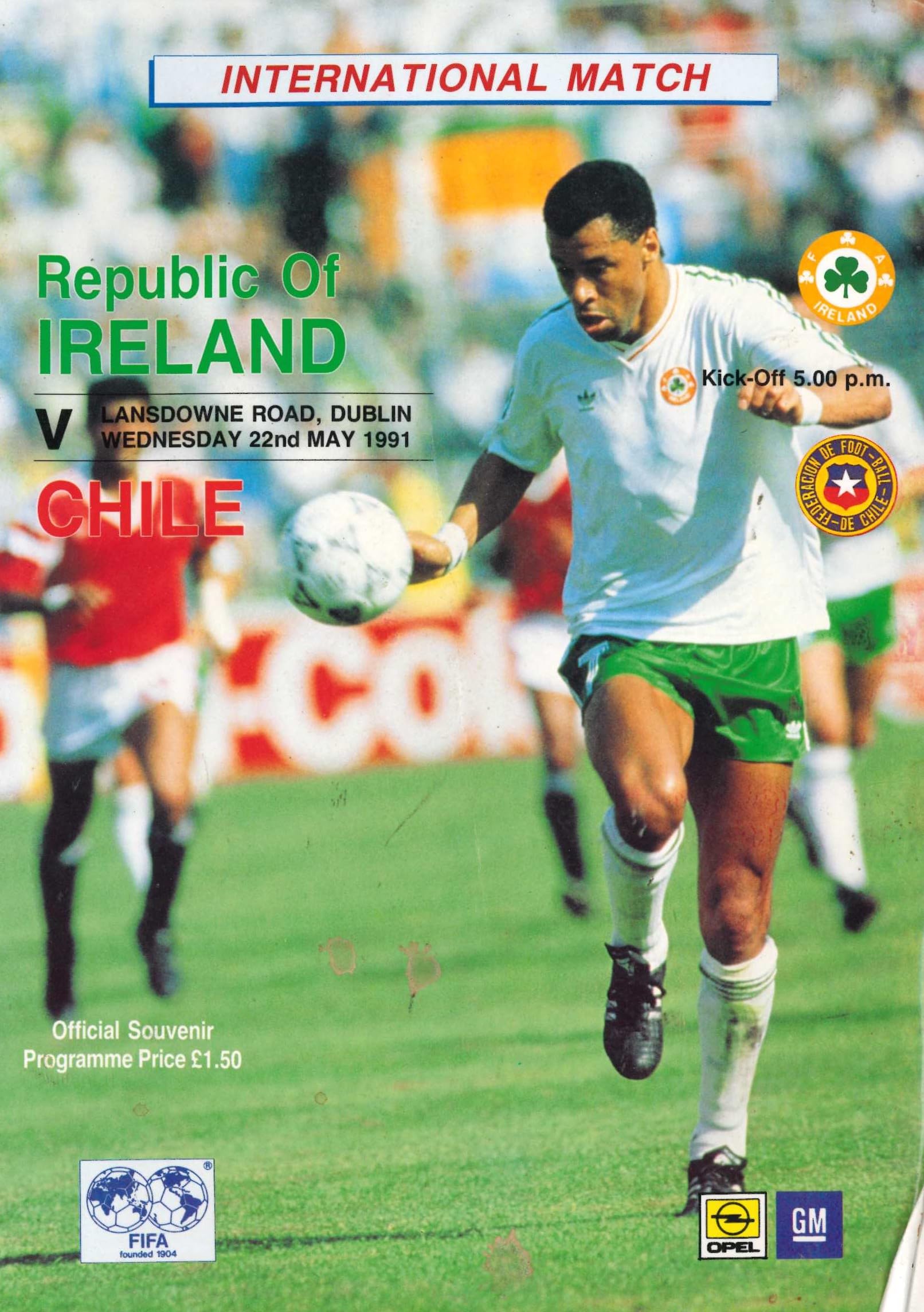 Republic of Ireland v Chile matchday programme, 22 May 1991, Lansdowne Road, Dublin - International Friendly