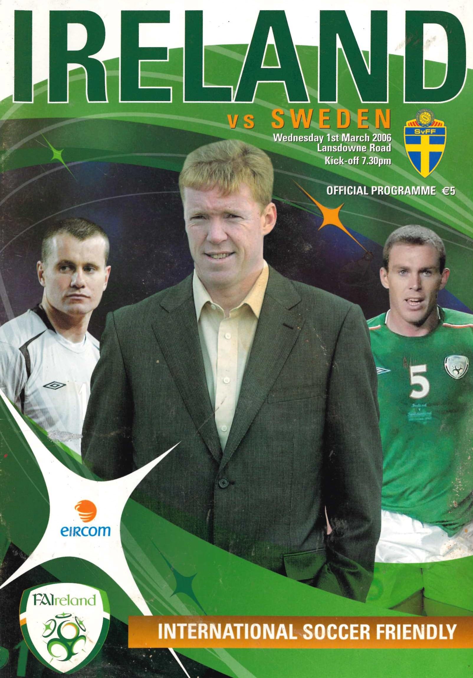 Republic of Ireland v Sweden matchday programme, 1 March 2006, Lansdowne Road, Dublin - Euro '96 Group 6 Qualifying Match