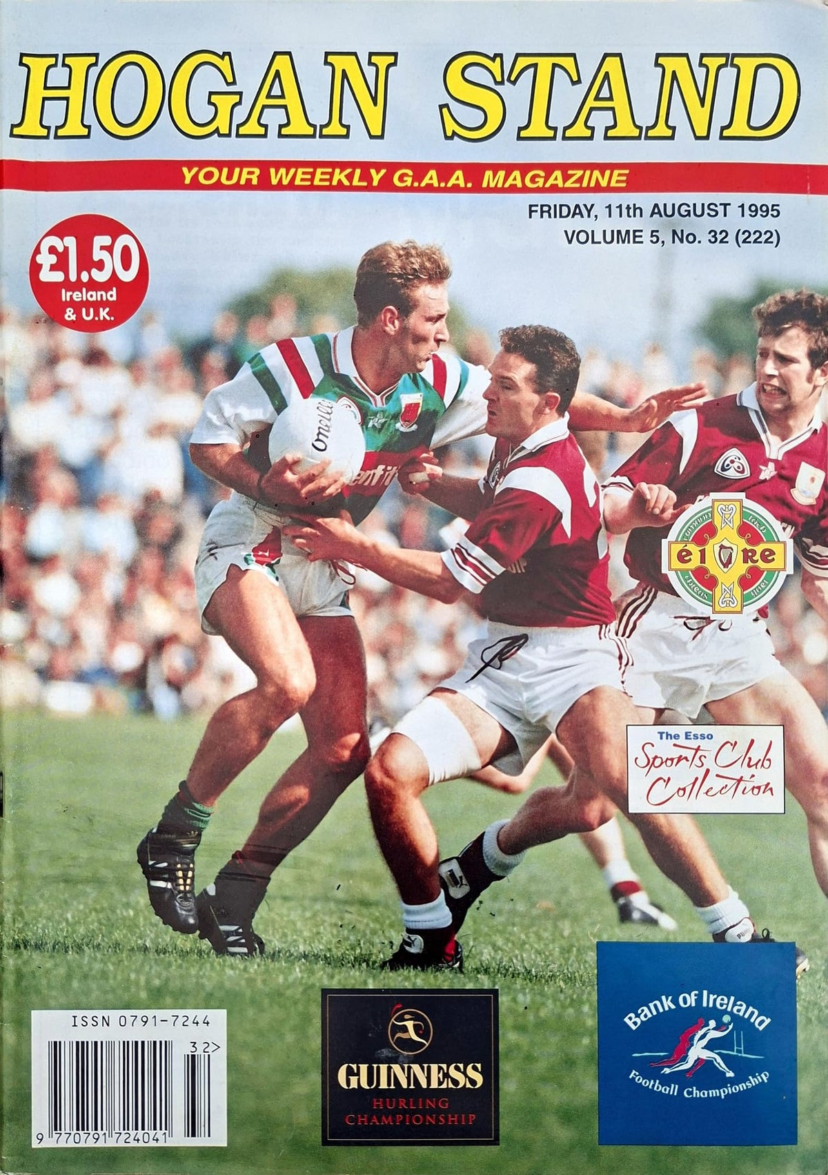 Hogan Stand GAA Magazine, 11 August 1995, Vol 5 No 32 (222): Galway v Mayo 1995 Connacht final cover; Alan Mulholland, Dara Ó Cinnéide, Martin Rafferty, Seamus Kane, championship hotshots