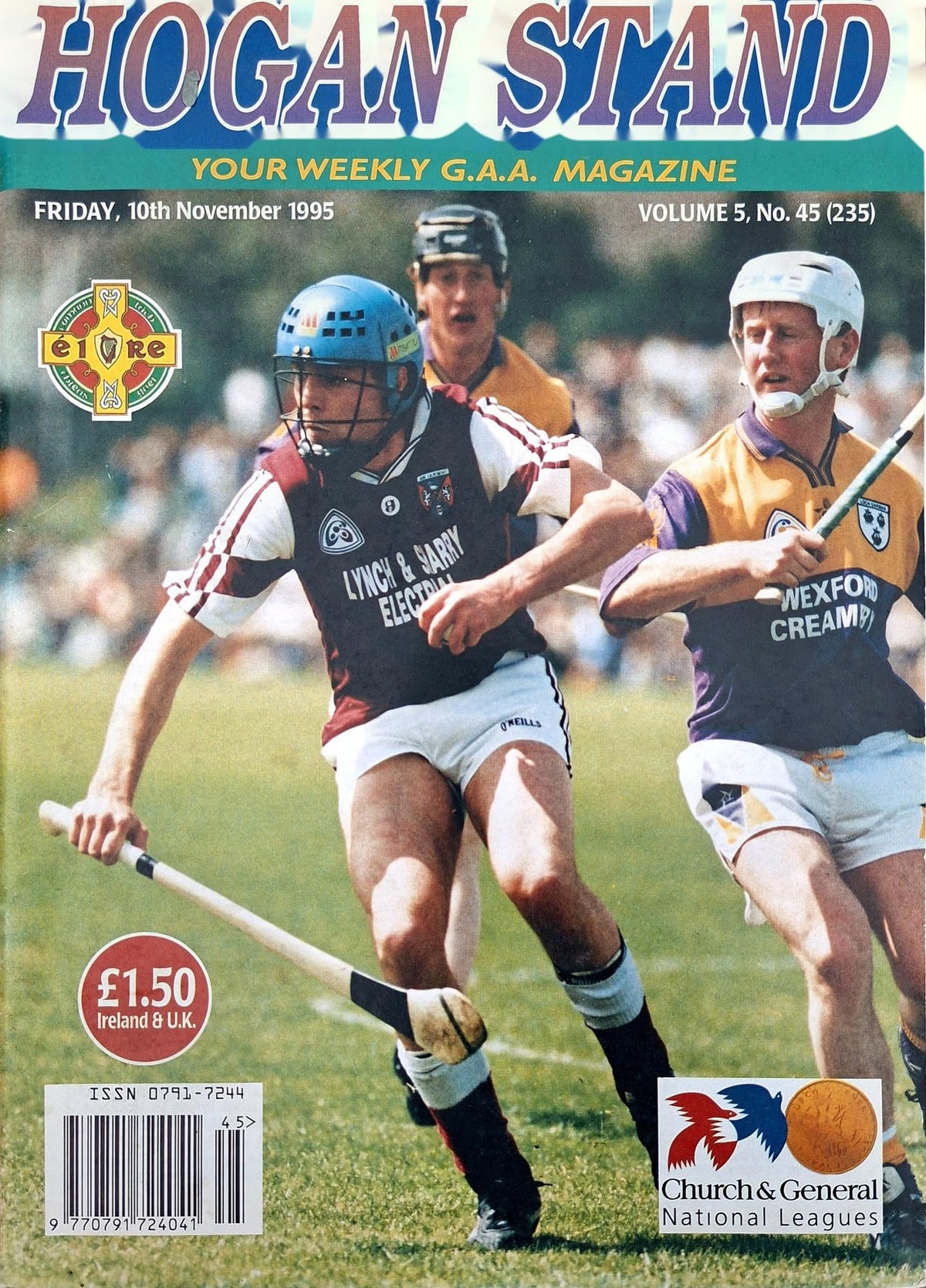 Hogan Stand GAA Magazine, 10 November 1995, Vol 5 No 45 (235): Westmeath v Wexford Leinster hurling cover; Mickey Whelan, Niall Rigney, Derry v Clare, Tyrone v Kildare and Kerry v Meath NFL previews