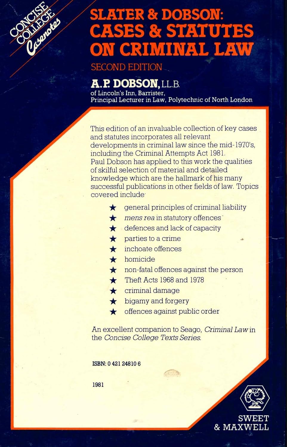 Cases and Statutes on Criminal Law