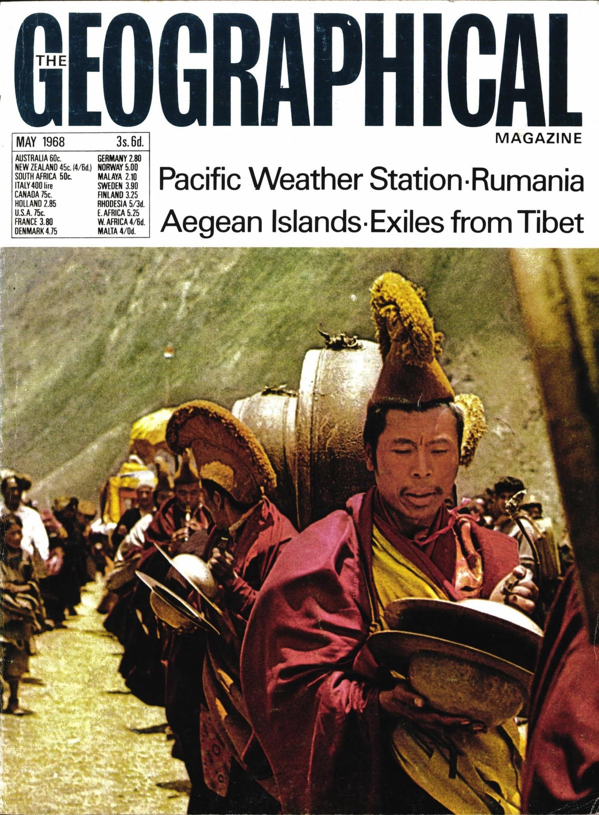 The Geographical Magazine, May 1968, Vol XL (40) No 13: Exiles from Tibet; Pacific Weather Station; Rumania; Aegean Islands; Rance tidal power
