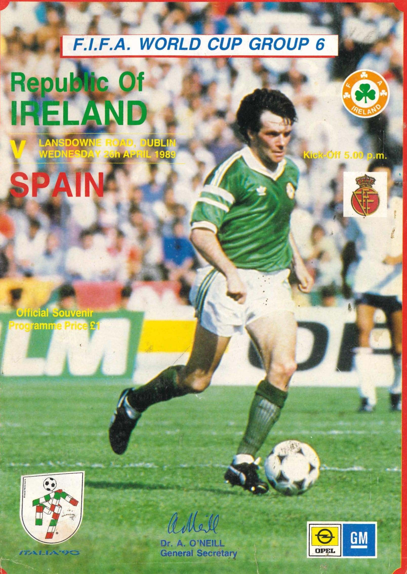 Republic of Ireland v Spain matchday programme, 26 April 1989, Lansdowne Road, Dublin - International Friendly