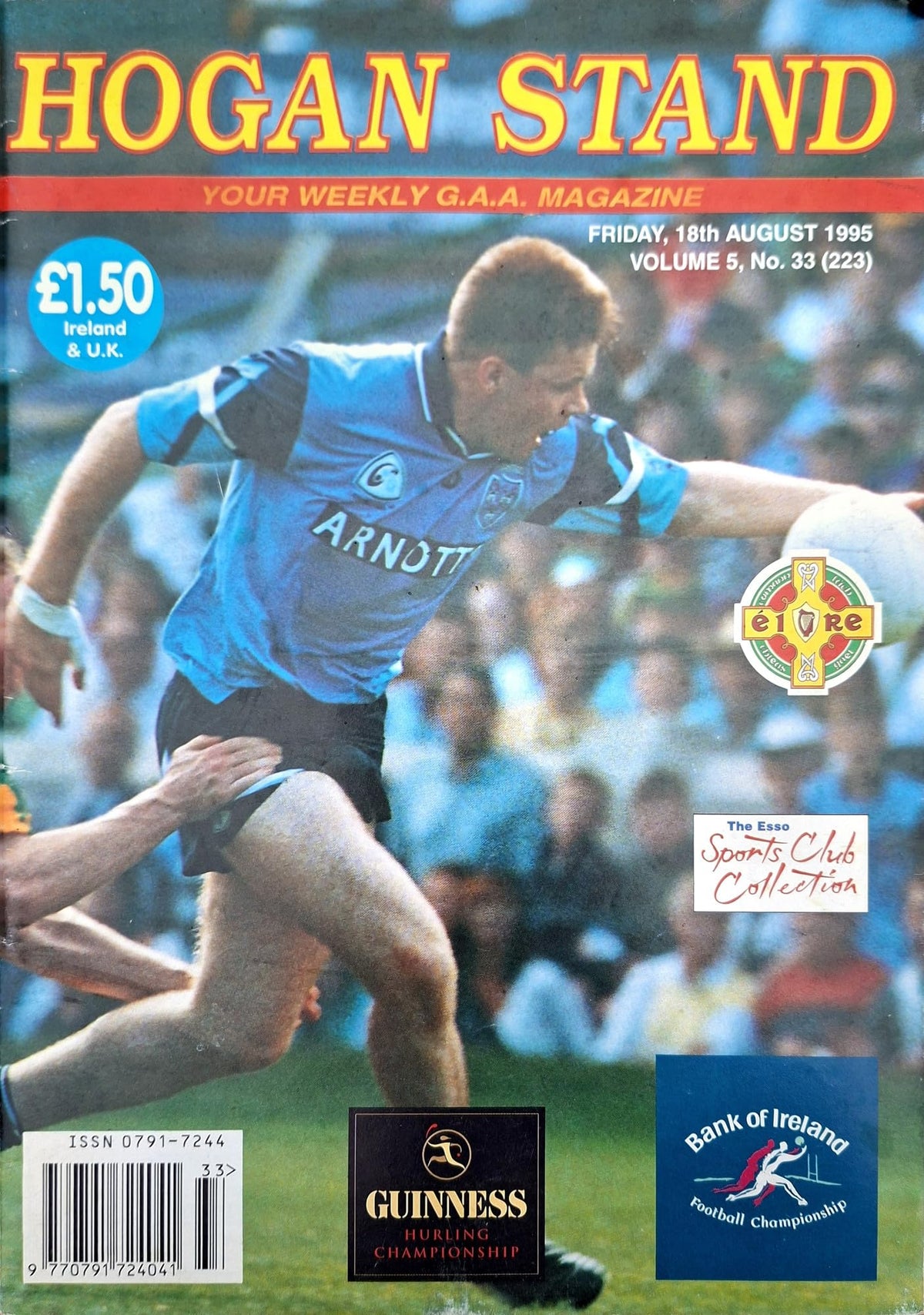 Hogan Stand GAA Magazine, 18 August 1995, Vol 5 No 33 (223): Dublin v Cork All-Ireland semi-final preview 1995, Dessie Farrell cover; championship scoring charts, the McKeoghs, Colm Brennan