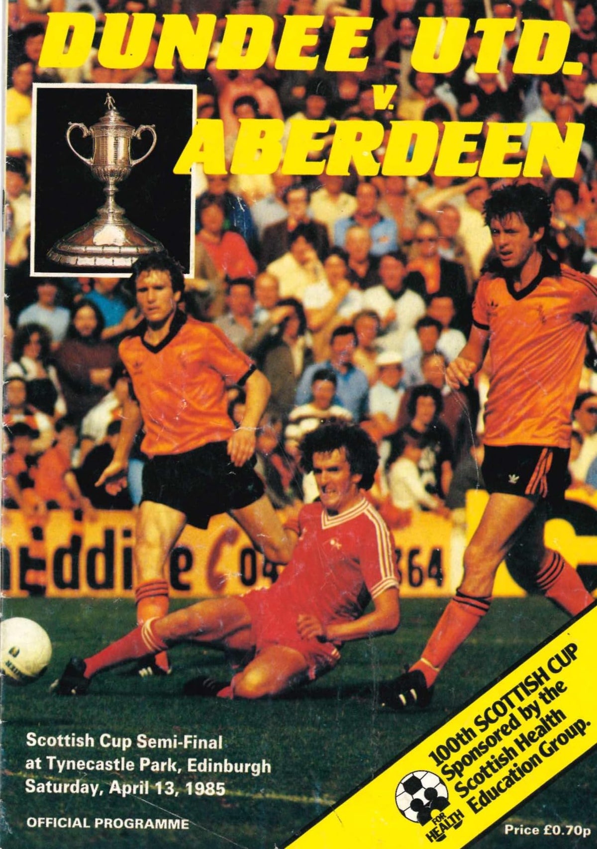 Scottish Cup semi-final programme, Season 1984/85: Dundee United vs Aberdeen, Tynecastle Park, 13 April 1985 — the 100th Scottish Cup semi-final at Tynecastle; Willie Miller and Paul Hegarty