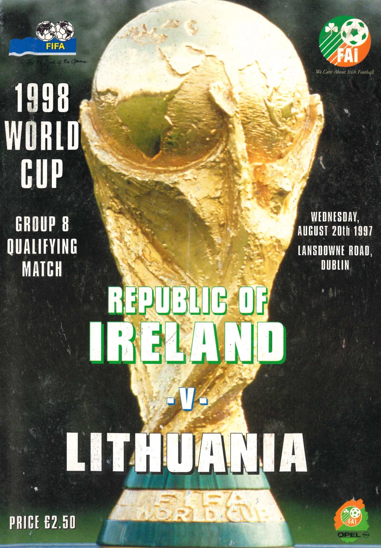 Republic of Ireland v Lithuania matchday programme, 20 August 1997, Lansdowne Road, Dublin - 1998 World Cup Group 8 Qualifying Match
