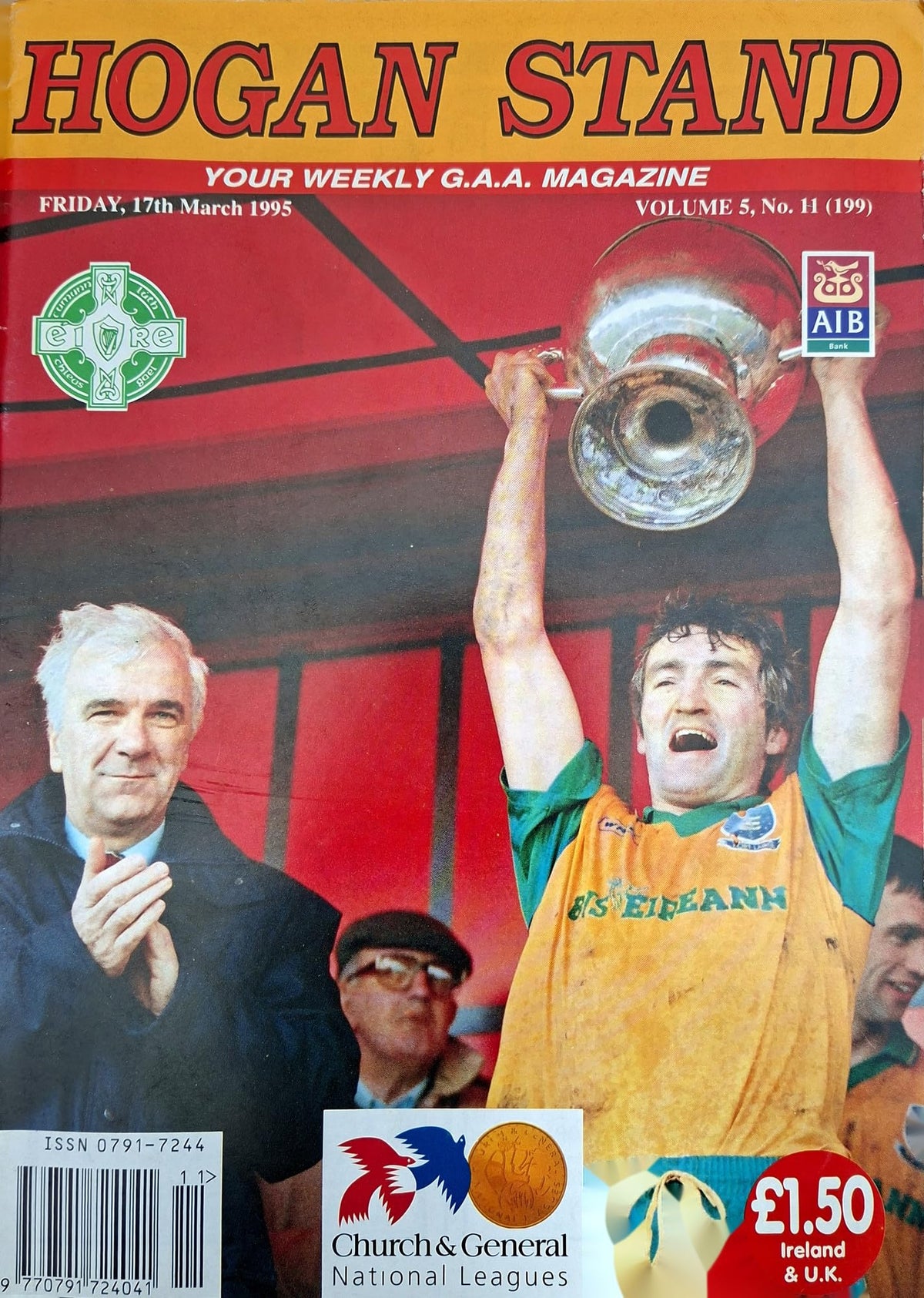 Hogan Stand GAA Magazine, 17 March 1995, Vol 5 No 11 (199): St Patrick's Day issue – Waterford RTC Fitzgibbon Cup winners 1995; Colm Bonnar cover, Waterford RTC in colour, Graigue-Ballycallan, Clara