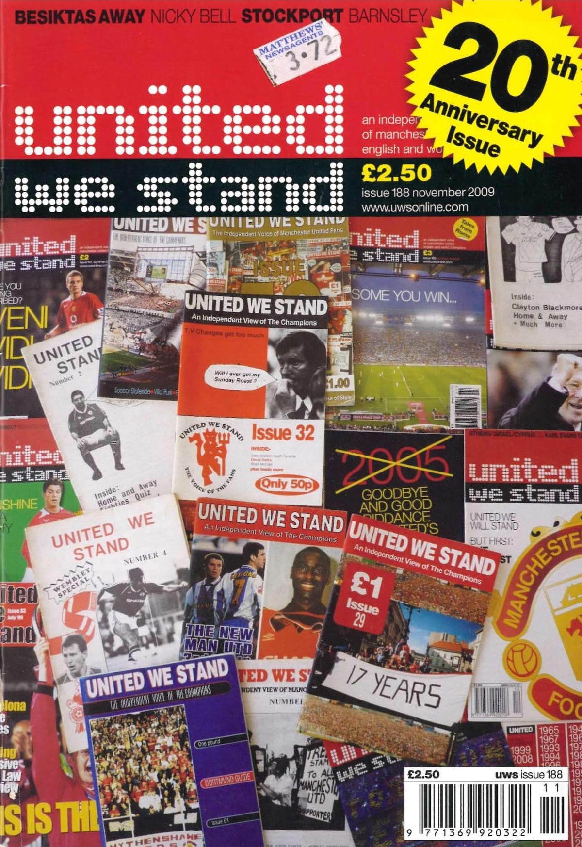 United We Stand magazine, Issue 188, November 2009: An Independent Voice of Manchester United – 20th Anniversary Issue; Besiktas Away, Nicky Bell Interview, Stockport County, The Nightwatchmen