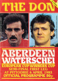Aberdeen FC 'The Don', Season 1982/83: Aberdeen v Waterschei, 6 April 1983 matchday programme — European Cup-Winners' Cup semi-final; Alex Ferguson, Willie Miller, Pierre Janssen, Bayern Munich