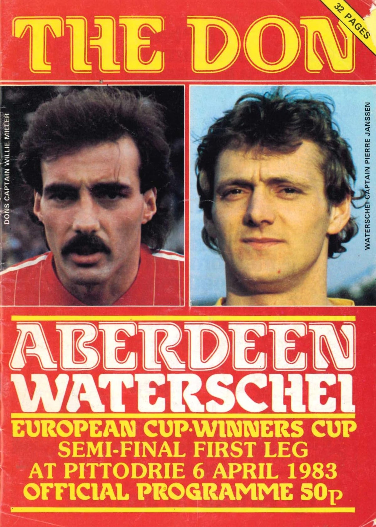 Aberdeen FC 'The Don', Season 1982/83: Aberdeen v Waterschei, 6 April 1983 matchday programme — European Cup-Winners' Cup semi-final; Alex Ferguson, Willie Miller, Pierre Janssen, Bayern Munich
